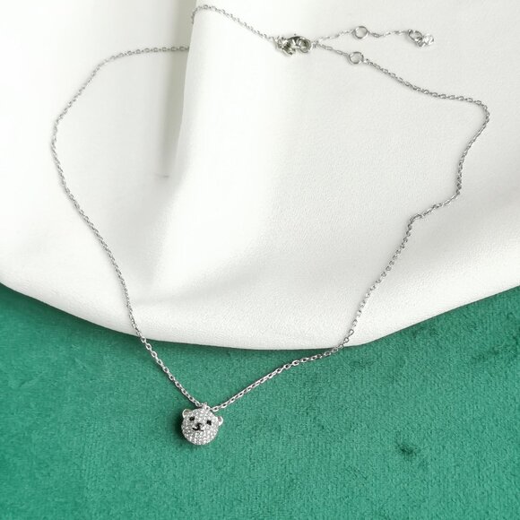 KATE SPADE Arctic Friends Polar Bear Pave Silver Clear Pendant Necklace NEW - Picture 2 of 3